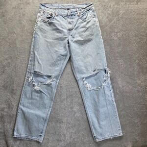 American Eagle Jeans Womens 10 Long Blue AE Ex Boyfriend Factory Destroyed Denim